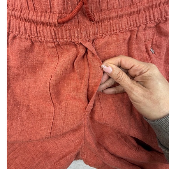 Athleta 100% Linen Joggers Rust Orange Drawstring Pants Womens Size 0 - Picture 7 of 9